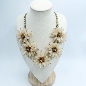 Gold Tone Light Pink Large Flower Statement Necklace